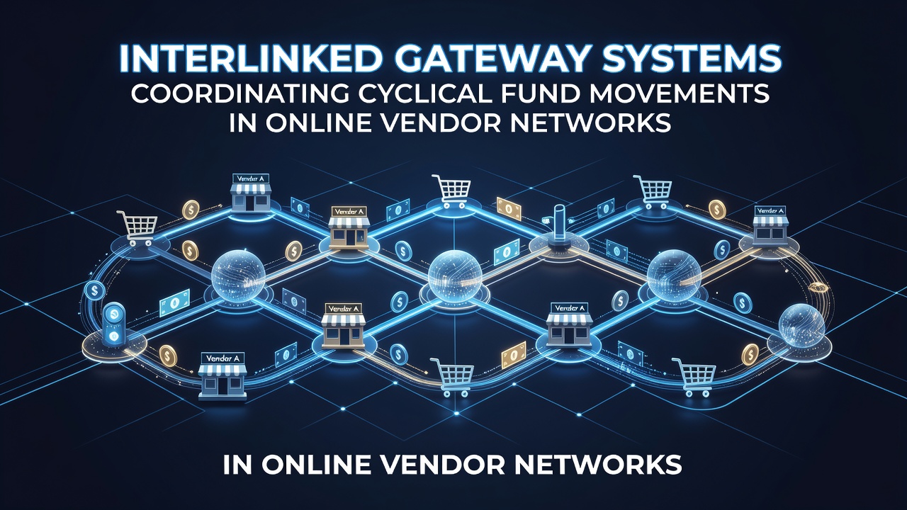 Interconnected payment gateways processing recurring fund flows across vendor platforms