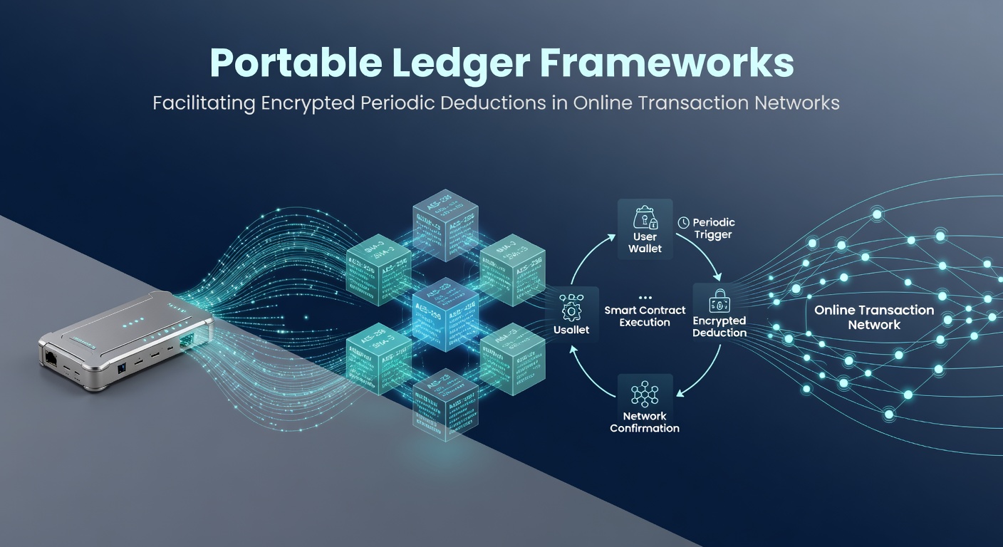 Diagram showing encrypted data pathways in portable ledgers handling recurring deductions within global online transaction ecosystems