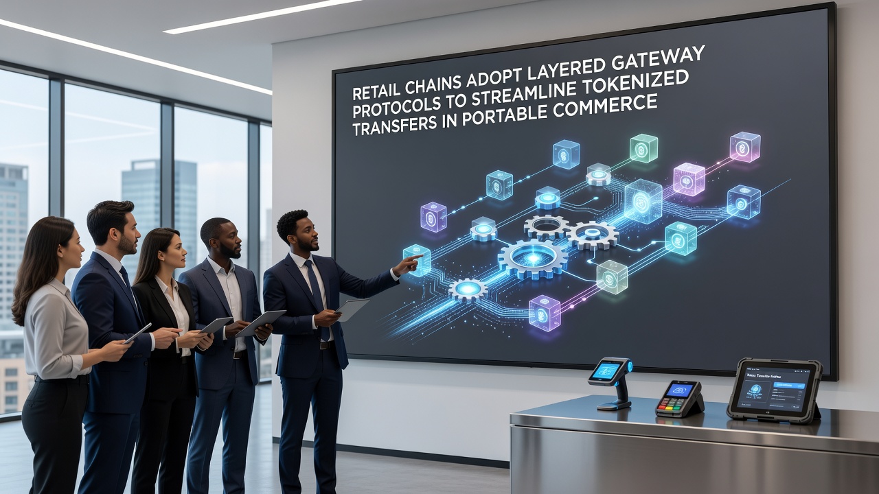 Portable commerce devices connected via gateway layers during retail checkout