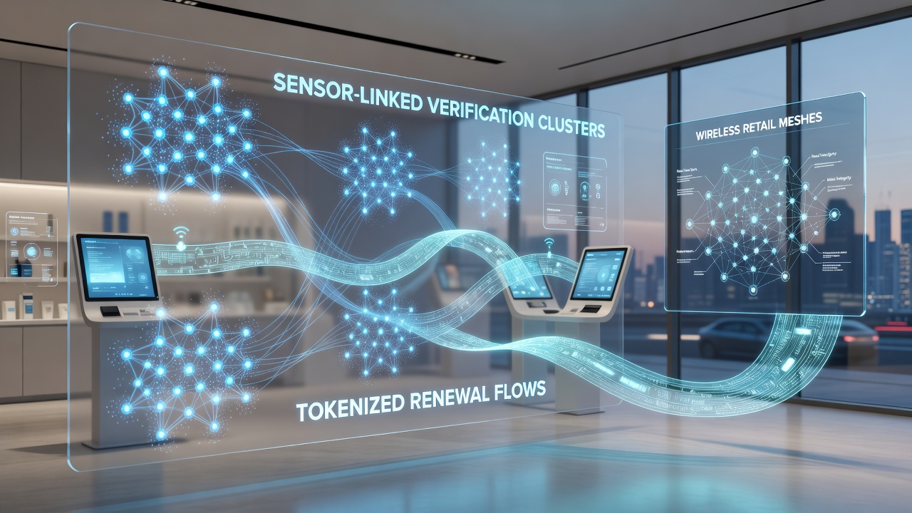 Token renewal flow visualization across interconnected sensor nodes in a retail mesh
