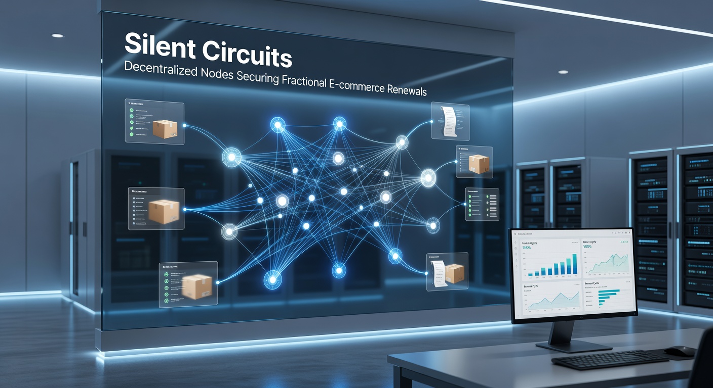 Diagram illustrating fractional renewal flows through silent circuits, with nodes validating micro-payments in a decentralized e-commerce ecosystem