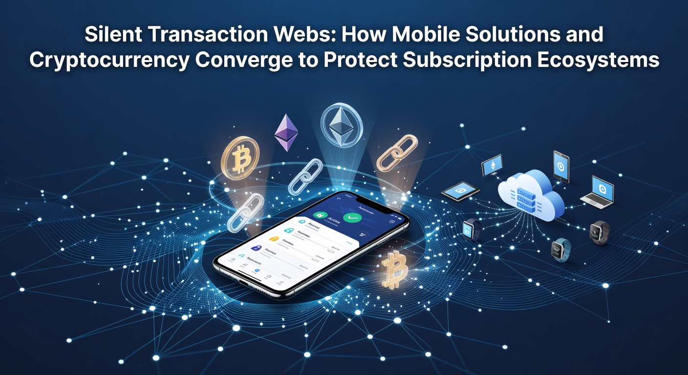 Mobile devices displaying secure cryptocurrency transaction interfaces integrated with subscription management dashboards