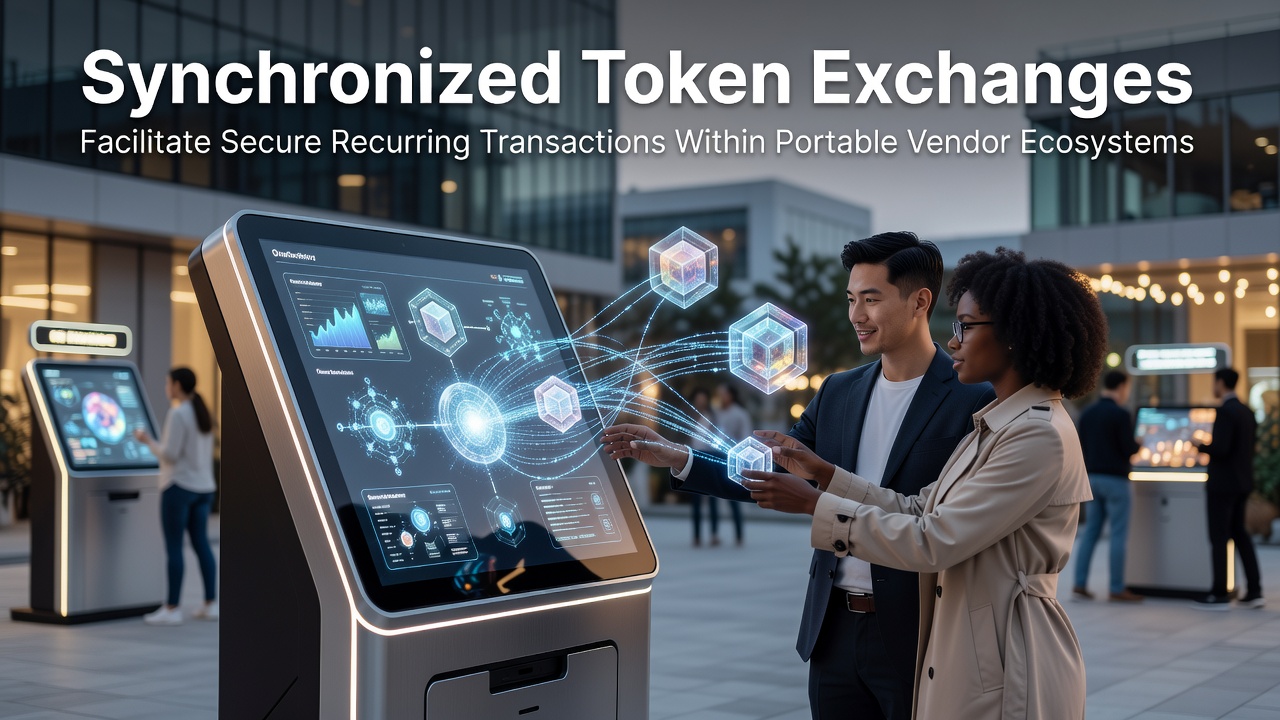 Illustration of synchronized token exchanges operating across mobile vendor devices in a secure network