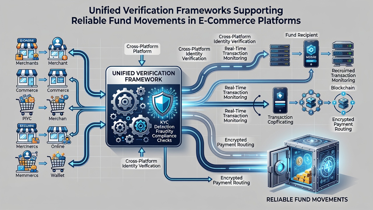 E-commerce payment flow illustration highlighting verification checkpoints in unified frameworks