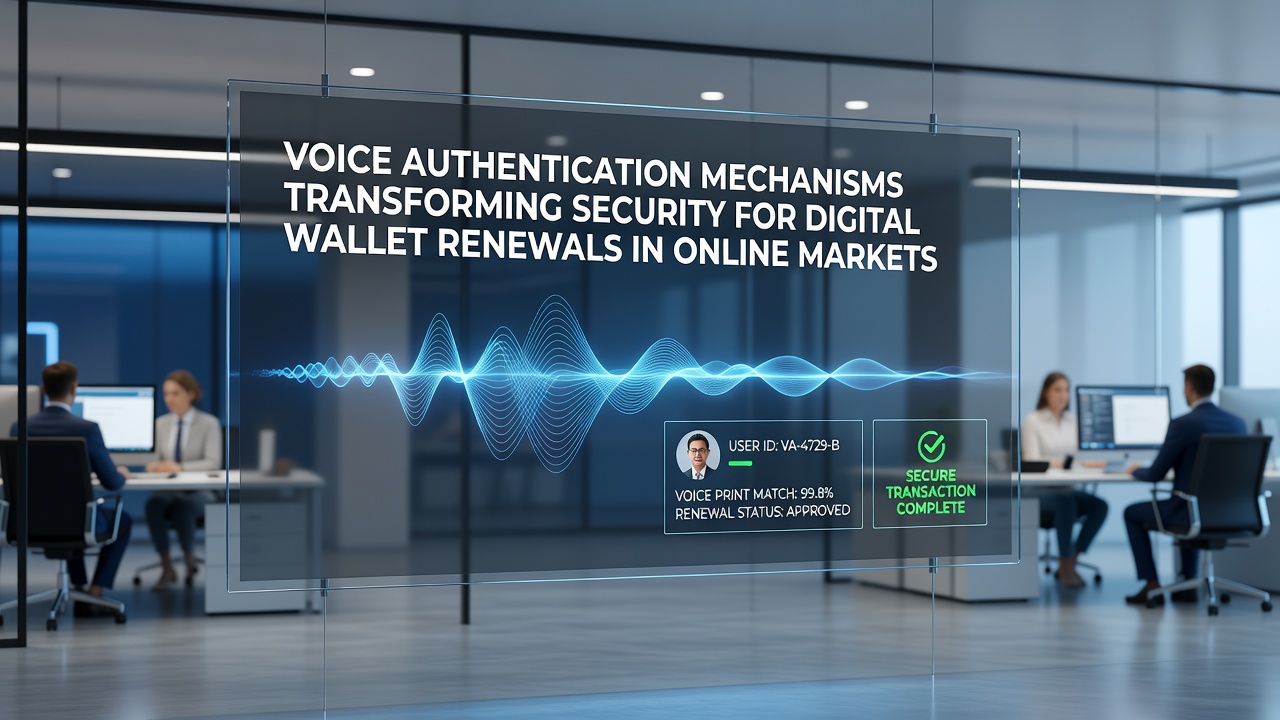 Secure digital wallet renewal screen demonstrating real-time voice biometric matching in an online marketplace environment